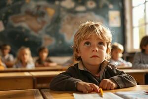 ai gegenereerd kinderen Bij school- klas foto