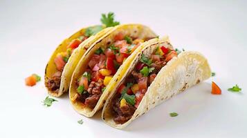 ai gegenereerd heerlijk taco Mexicaans voedsel geïsoleerd over- wit heerlijk taco Mexicaans voedsel geïsoleerd over- wit foto