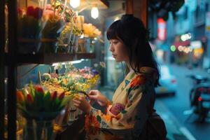 Japans bloem winkel vrouw foto