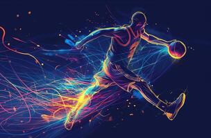 dynamisch basketbal speler neon illustratie foto