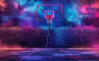 neon basketbal hoepel en bal foto