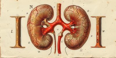 ai gegenereerd illustratie van menselijk nier organen in kunst stijl voor medisch thema's foto