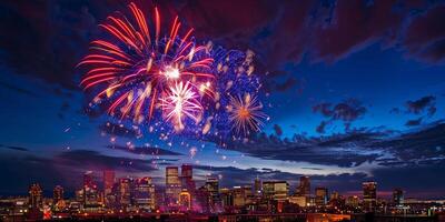 feestelijk vuurwerk in de nacht lucht Bij een viering evenement in eer van een verjaardag of nieuw jaar foto