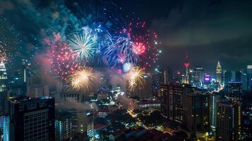 feestelijk vuurwerk in de nacht lucht Bij een viering evenement in eer van een verjaardag of nieuw jaar foto