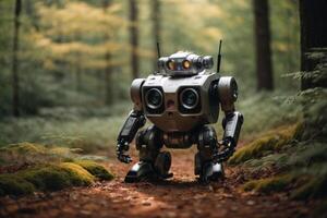 een robot staand in de bossen foto