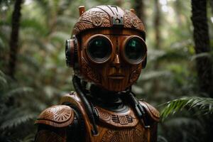 een robot staand in de bossen foto