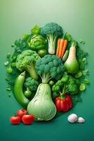 een groen cirkel met groenten en fruit Aan het foto