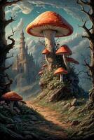 een paddestoel huis met twee champignons Aan top foto