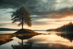 een pad Leidt naar een meer en bergen in de achtergrond foto