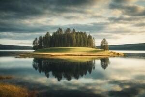 herfst landschap met bomen en rotsen in de water foto