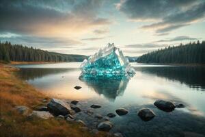 een groot ijsberg drijvend in de water foto