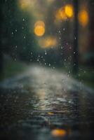 achtergrond van regen Aan wazig bokeh foto