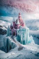 bevroren kasteel in de sneeuw foto