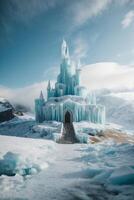 bevroren kasteel in de sneeuw foto
