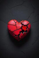 gebroken hart Aan zwart achtergrond met rood harten foto