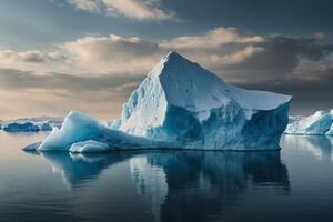 ijsbergen in de water met een bewolkt lucht foto