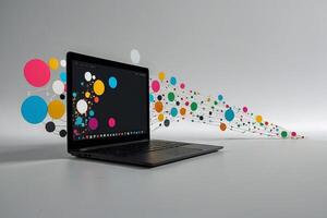 laptop met kleurrijk dots Aan de scherm foto