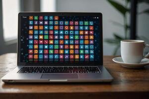 een laptop met veel verschillend types van apps Aan het foto