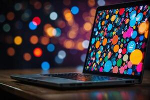 een laptop computer met kleurrijk cirkels Aan de scherm foto