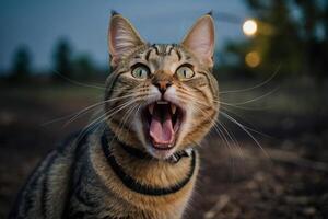 een kat met haar mond Open en haar mond Open foto