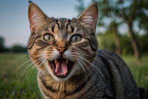 een kat met haar mond Open en haar mond Open foto