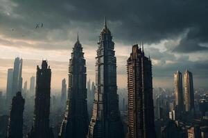 twee hoog gebouwen in de stad met een visie van de lucht foto