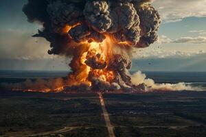 een groot explosie is gezien in de lucht foto