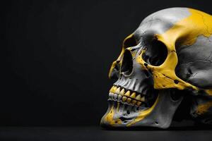 een schedel met geel verf Aan het foto