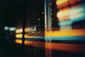 een wazig foto van een venster met regen druppels Aan het