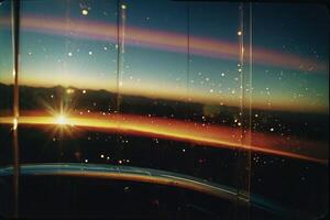 een visie van de zon van een vliegtuig venster foto