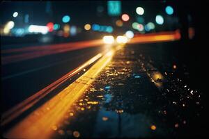een wazig fotograaf van een straat Bij nacht foto