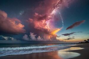 een regenboog en wolken zijn gezien over- de oceaan foto