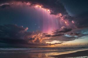 een regenboog en wolken zijn gezien over- de oceaan foto
