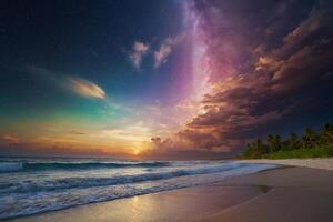 een kleurrijk wolk is gezien over- de oceaan foto