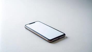 ai gegenereerd een iphone met een blanco scherm Aan een wit oppervlakte foto