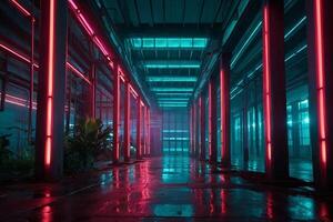 een neon verlicht kamer met een neon teken foto