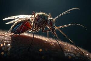 mug bijt menselijk huid, dichtbij omhoog foto