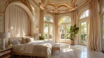 majestueus slaapkamer in luxueus bouwkundig meesterwerk foto