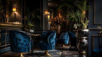 weelderig en luxueus interieur met overladen meubels en dramatisch verlichting foto