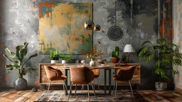 upcycled dressoir siert eclectisch dining kamer met stimulerend sfeer foto