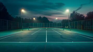 wijnoogst lampen baden klassiek tennis rechtbank in zacht gloed net zo nacht valt foto
