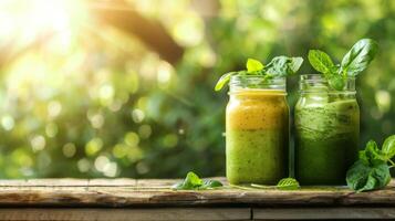 groen smoothies in metselaar potten foto