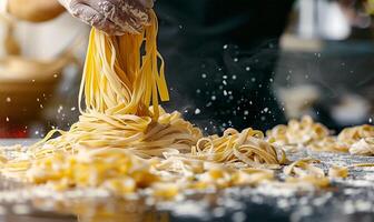 chef bouwen eigengemaakt pasta, detailopname werkwijze foto