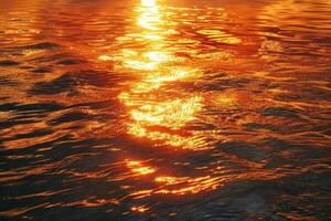 zonsondergang reflectie Aan kabbelend water oppervlakte foto