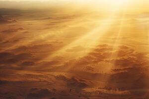 zonsopkomst stralen over- gouden zand duinen foto