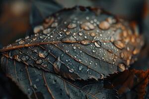 herfst blad met water druppels dichtbij omhoog foto