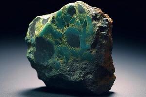 xanthiosite fossiel mineraal steen. geologisch kristallijn fossiel. donker achtergrond detailopname. foto
