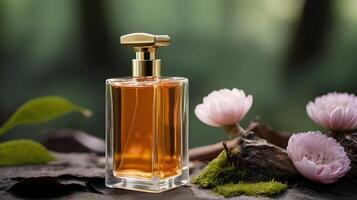 luxe parfum fles in de natuur foto