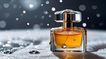 luxe parfum fles in de sneeuw foto