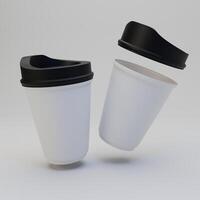 3d weergegeven beeld van koffie kop bespotten omhoog. papier koffie kop geïsoleerd Aan wit achtergrond foto